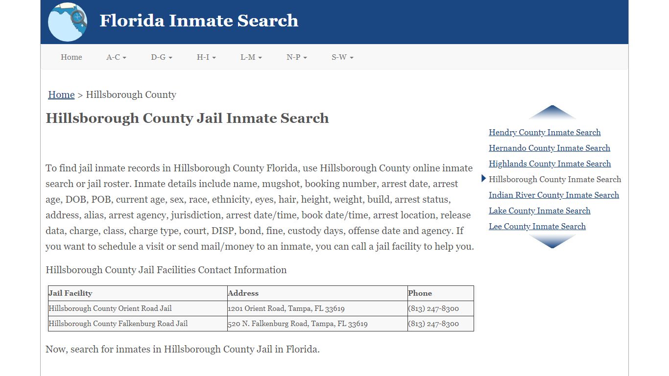 Hillsborough County FL Jail Inmate Search